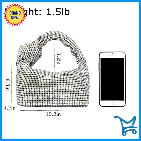 Full Glitter Rhinestone Hobo Dumpling Clutch Crossbody Evening Bag - Picture 6 of 7